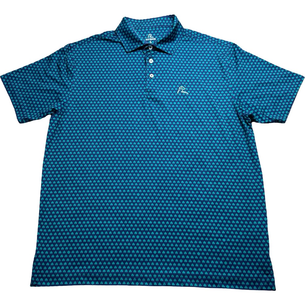 Rhoback The Four Leaf Polo Mens L Navy Green Shamrock Golf Performance Stretch